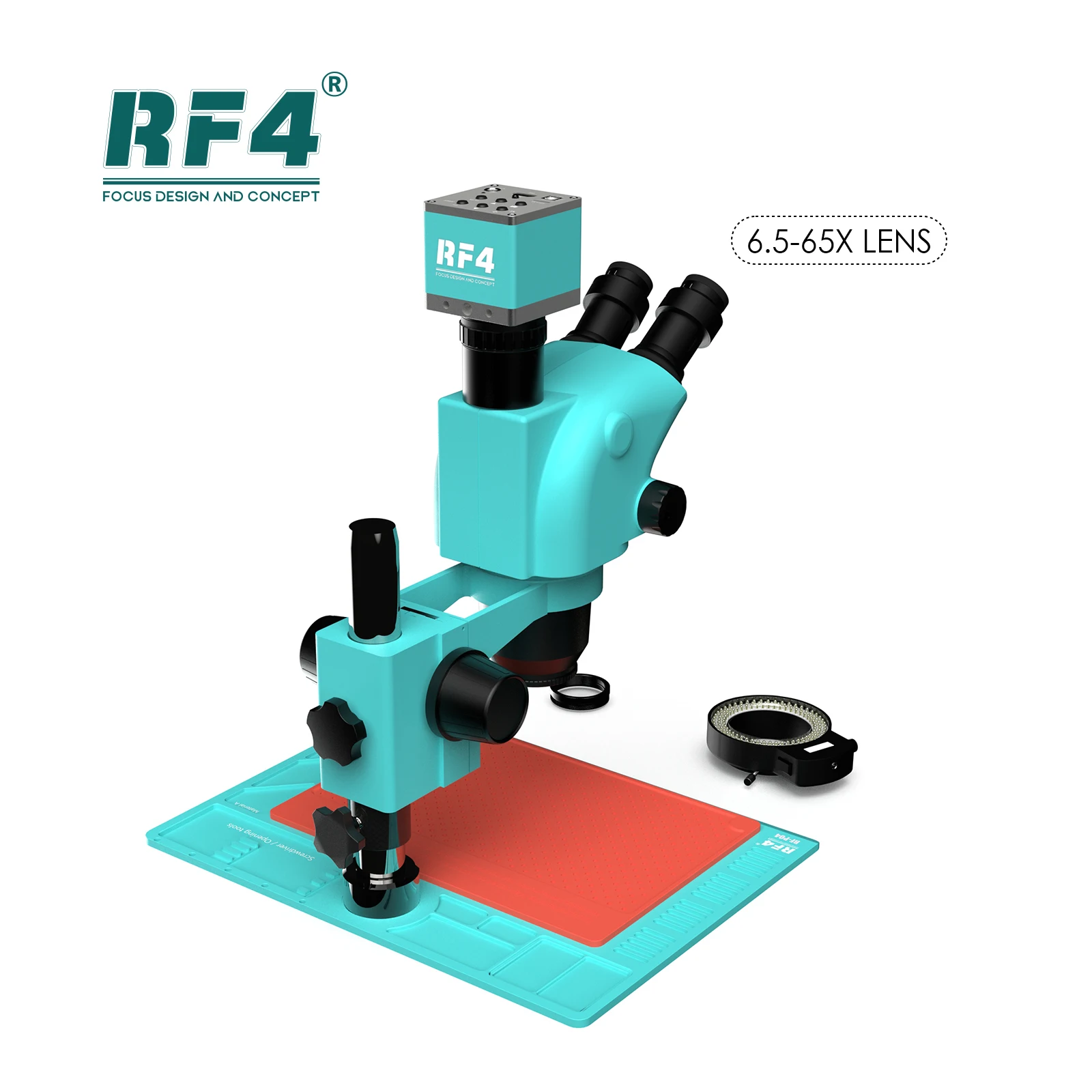 RF4 HDMI 1080P 4K HD Camera PBC Repair Optical Instrument 6.5X-65X Triocular Zoom Microscope RF6565TV-PO4-4KC2