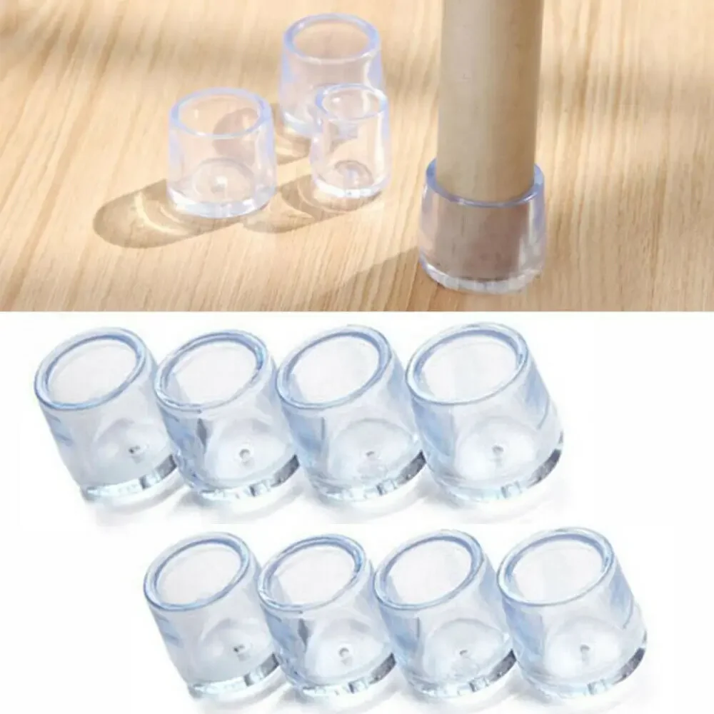4PCS PVC Rubber Furniture Table Chair Leg Floor Feet Caps Covers Transparent Flooring Protectors