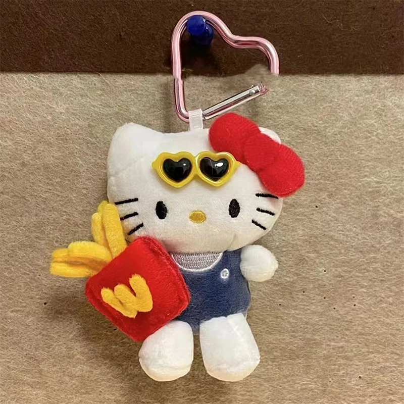 Lovely French Fries Hello Kittys Plush Doll Love Shaped Keychain Cute Girl Cartoon Backpack Pendant Decoration Children Toy Gift