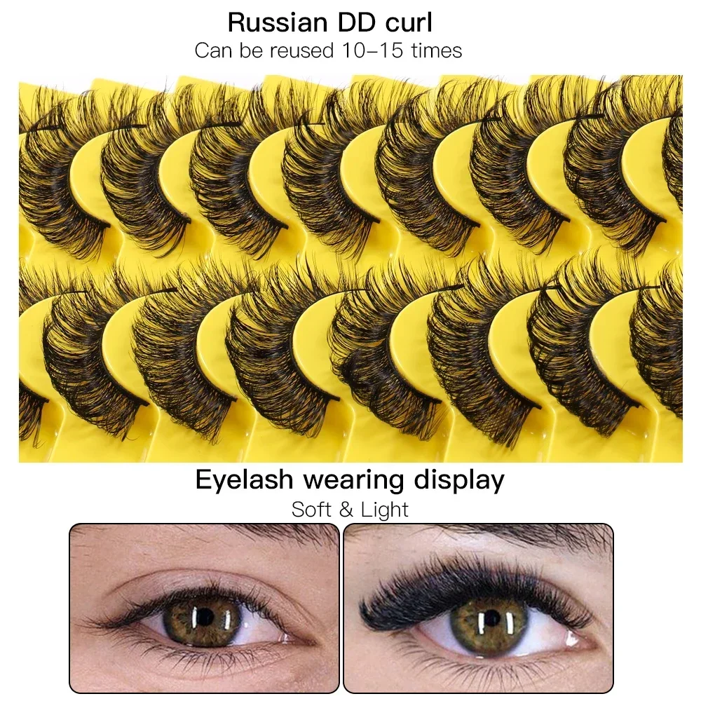 10 Pairs Eyelashes Russian Volume Strip Lashes Natural Wispy D Curly Mink False Eyelashes Look Like Extensions