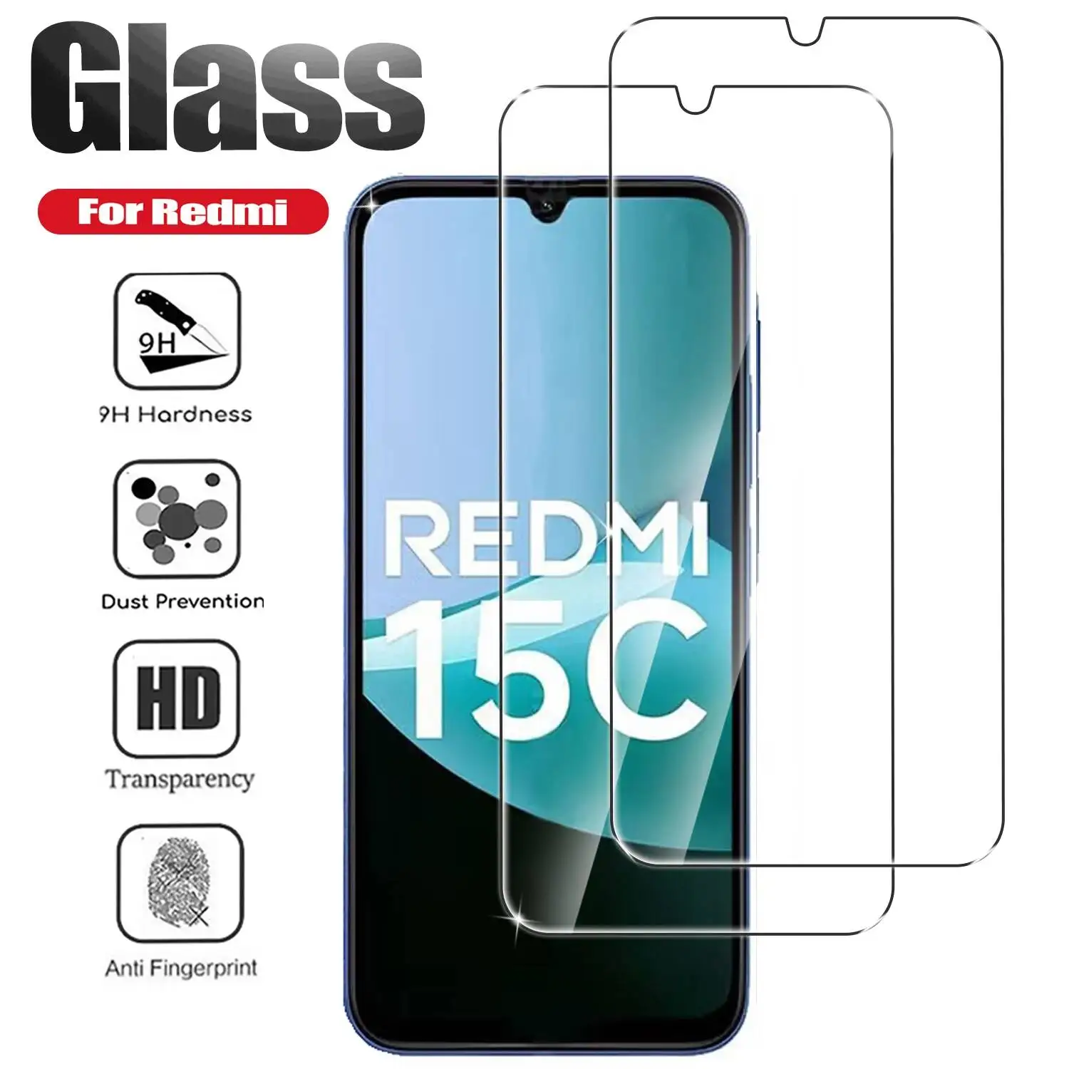 

2Pcs Tempered For 15C 14C 12C Screen Protector On Redmi Note 11 12 13 Pro 11S 4G 5G 12S 14 Protective Cover Glass