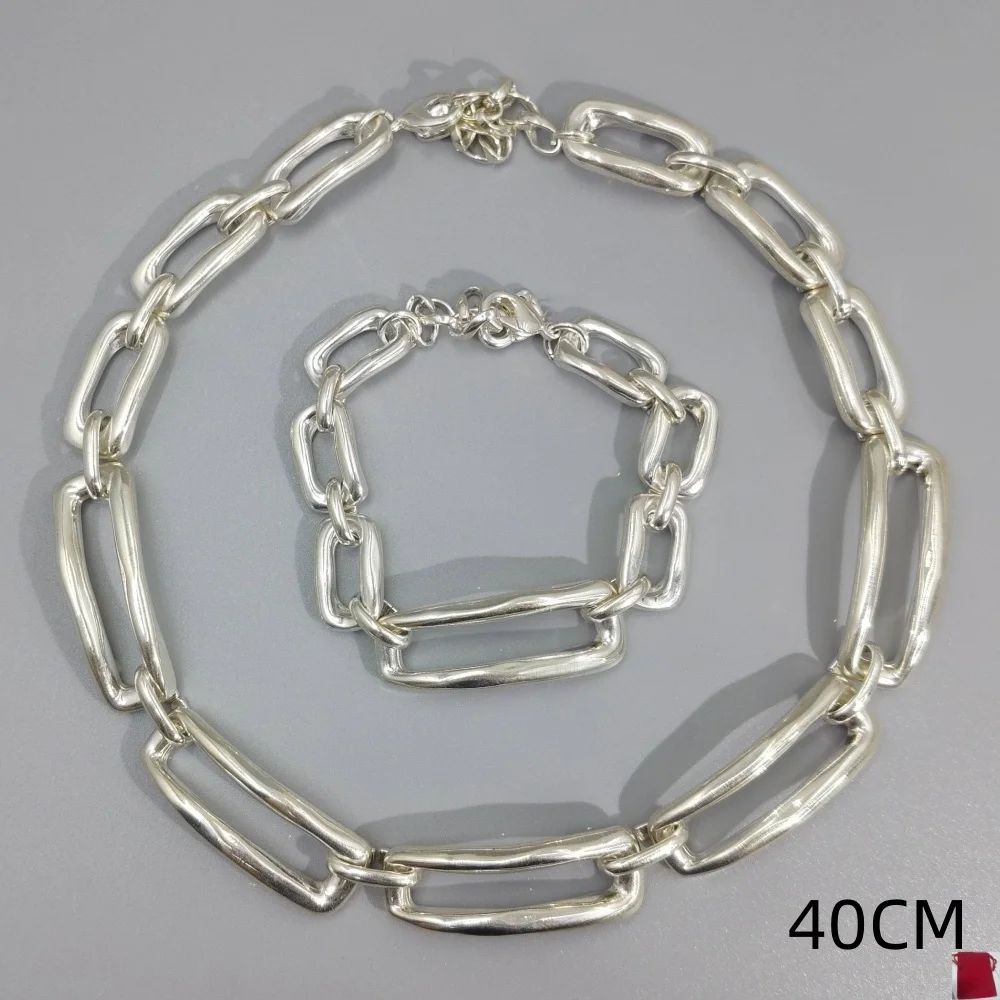 2026 Spain Personalized OL Style Gold Silver Irregular Geometric Bracelet Necklace Jewelry Set Creative Gift