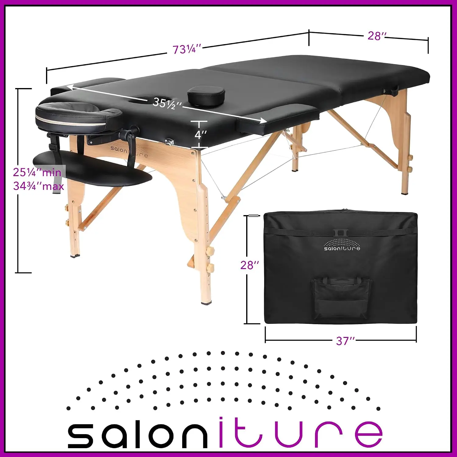 Professional Portable Folding Massage Table with Carrying Case - Black