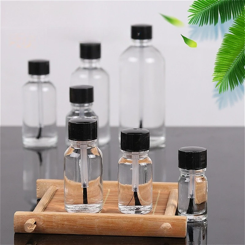 

10Pcs 5-100ml Glass Nail Polish Bottle with Brush, Refillable Essential Oil Container, Empty Cosmetic Sample Pot