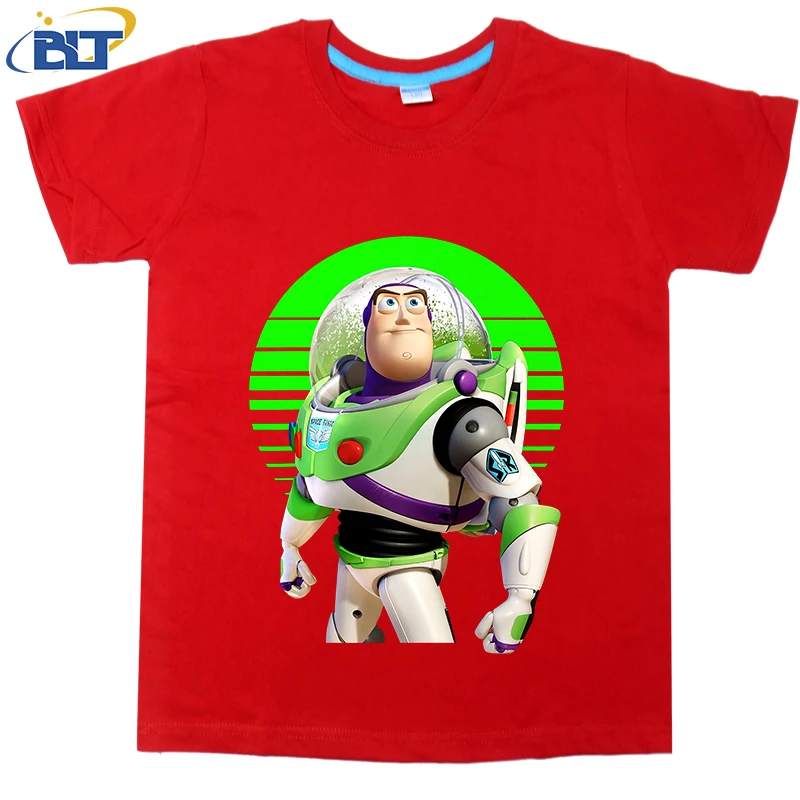 Disney Toy Story Buzz Lightyear Buzz Sight On Stars Printed Kids T-shirt Pure Cotton Short Sleeve Cartoon Top for Girls