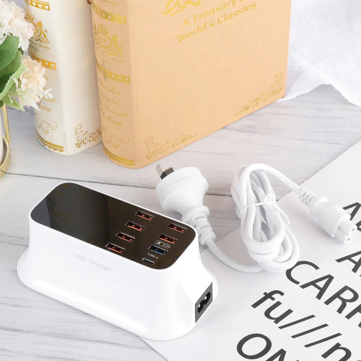 Qc 3.0 USB Quick Charging Multi-Function 8 Port Charger Portable Phone Charging Station Compact Durable for Travel Office Home