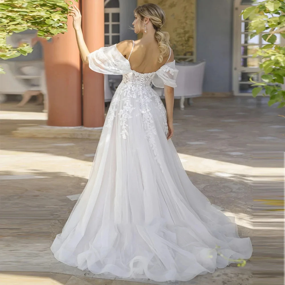 ชุดแต่งงานสายเดี่ยวแบบสปาเก็ตตี้ ประดับลูกไม้ ชุดแต่งงานแบบไม่มีแขน ชุดเดรสยาววิบวับหรูหราสำหรับผู้หญิง ชุดราตรี