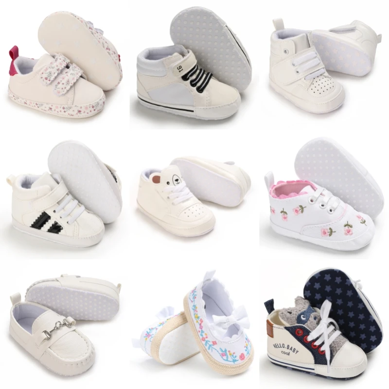 

Spring and Autumn White Fashion Sneakers for 0-12 Month Babies, Soft-Soled Comfortable First Walking Shoes