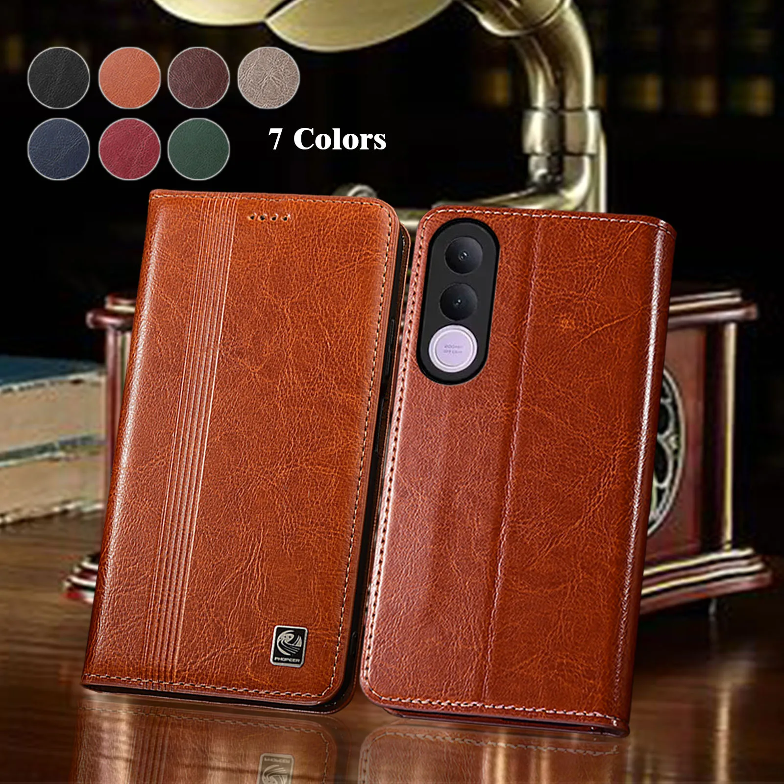 

Genuine Leather Wallet Phone Case For Vivo V70 V60 V60E V50 V50E V40 V40E Lite Pro FE 4G 5G Vertical Line Pattern Of Cover Case