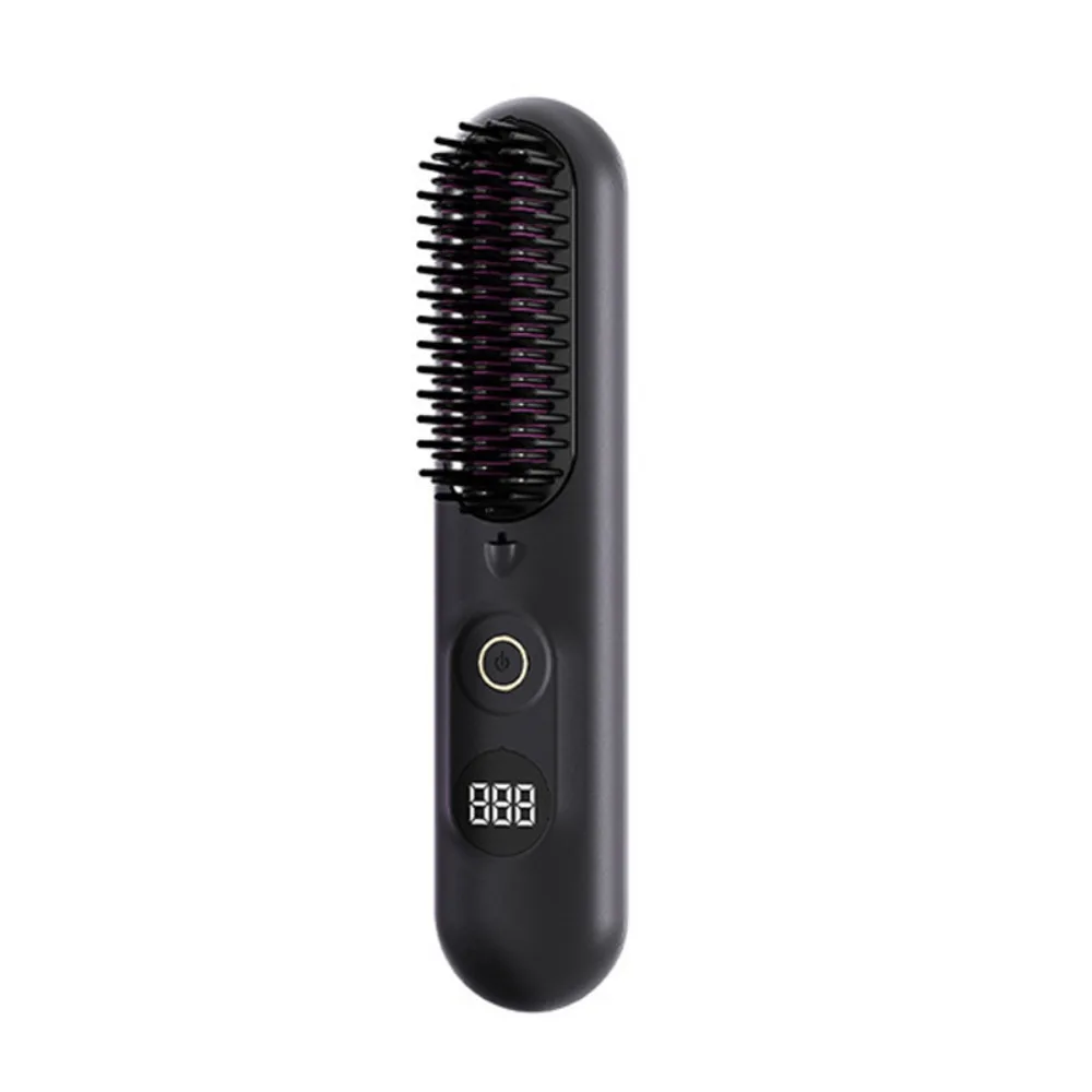 Portable Wireless Hair Straightener 3 Temp Settings Rechargeable Straight Hair Comb Mini LCD Display Straightening Comb