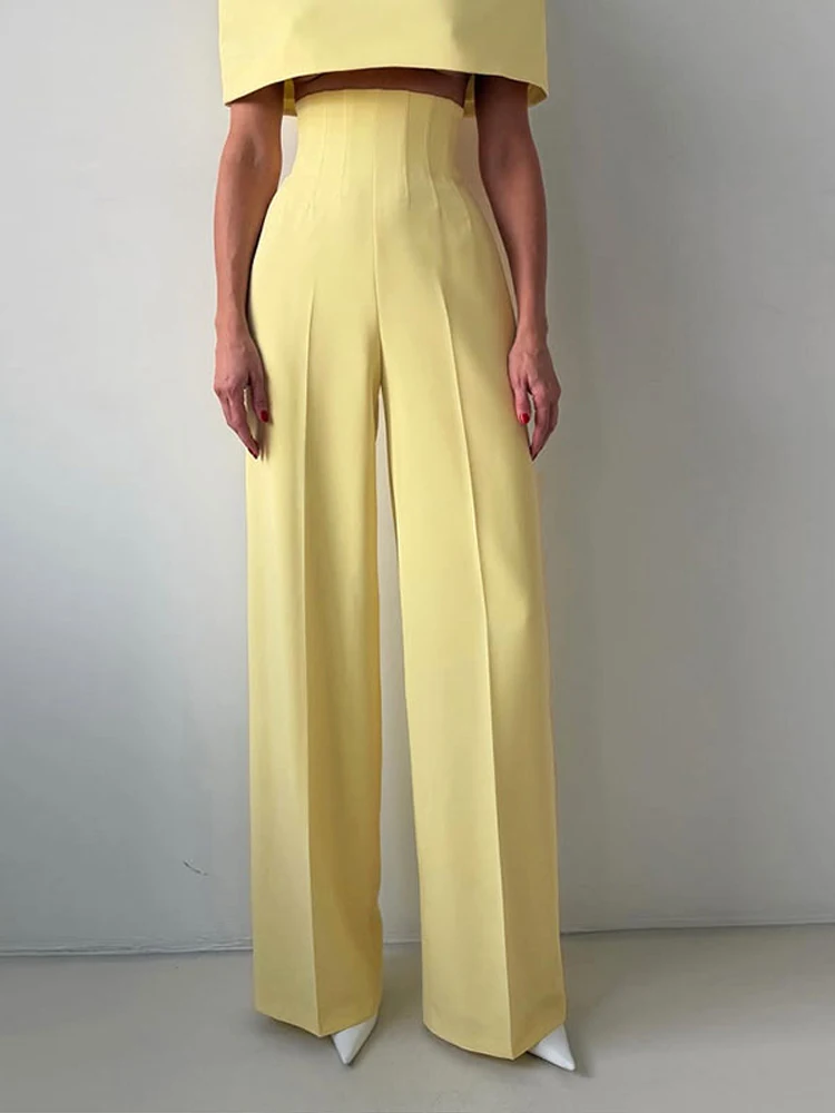 Damen-Hosenanzüge Kurze Cape-Oberteile Revers Langarm Taillierter Blazer Hochgeschnittene Hosen Schicke Büro-Damenanzüge Neu – Detail 2