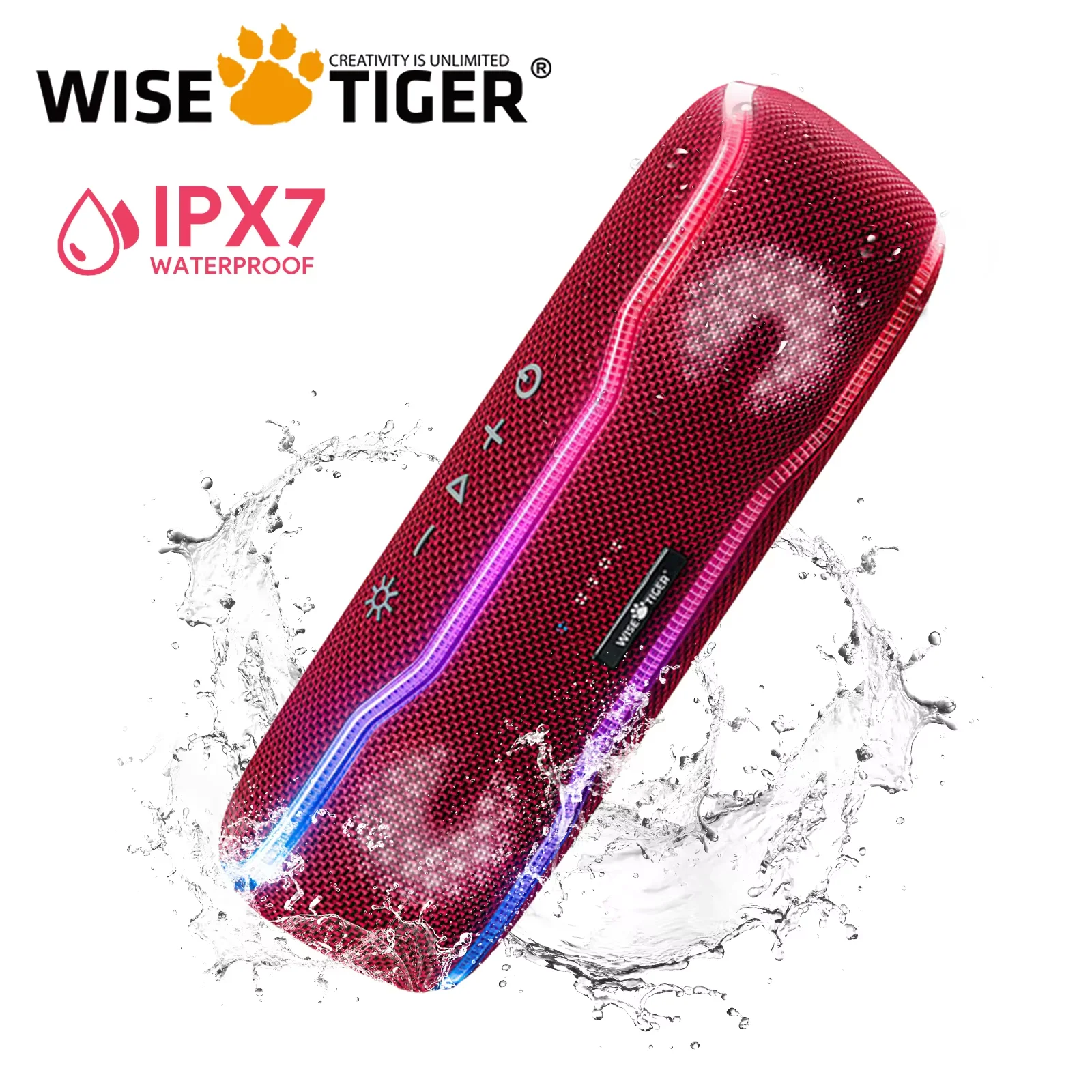 WISETIGER F10C سمّاعات بلوتوث لاسلكي IPX7 مكبر صوت مقاوم للماء صندوق الصوت في الهواء الطلق BT5.3 RGB ضوء ستيريو مكبر الصوت المحيطي