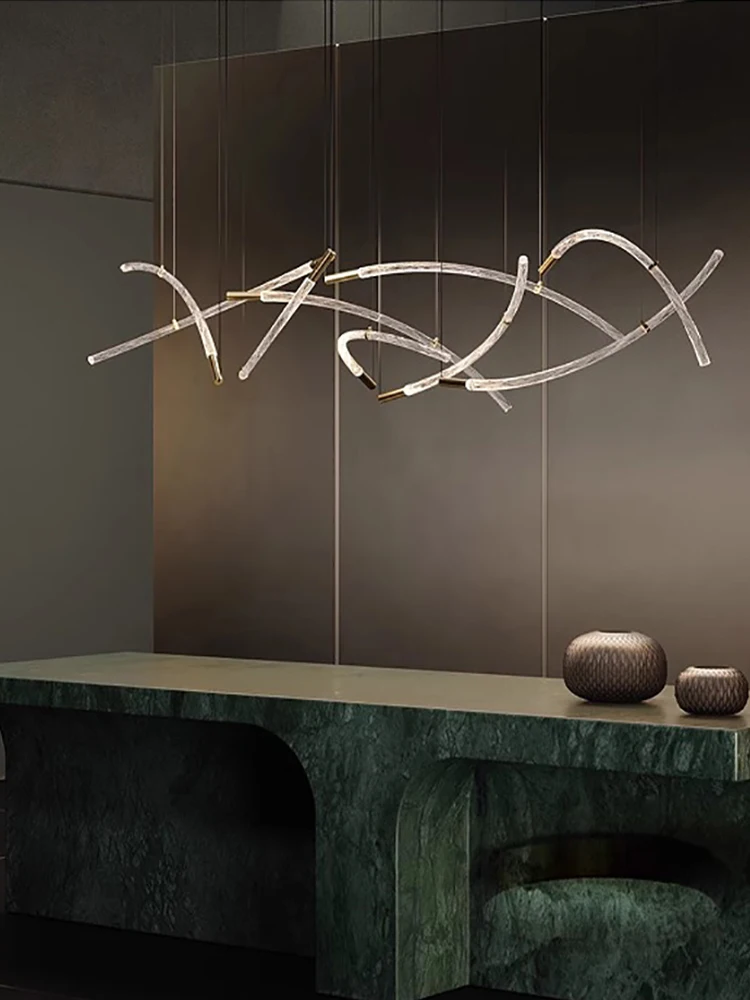 Einfache Kunst Arc Glas Streifen Wohnzimmer Lichter Hängen Lampe Italienische Minimal Design Decke Led Lange Bar Beleuchtung Dekor Kronleuchter
