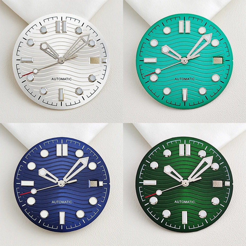 31mm Dial NH35 Dial 3 O'clock Date Window Green Luminous Custom Logo Watch Dial Fit NH35 NH36 Series Movement Watch Accessories