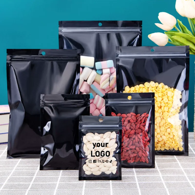 Food Like Snacks - Black Clear Front Zip Lock Bags
