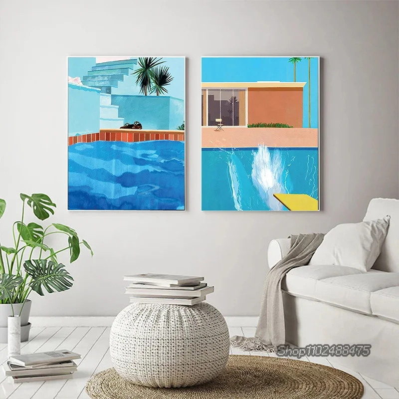 1pc frameless David Hockney Art Posters Bigger Splash Wall Decor Swimming Pool Prints Canvas Painting Pictures for Gallery Livin