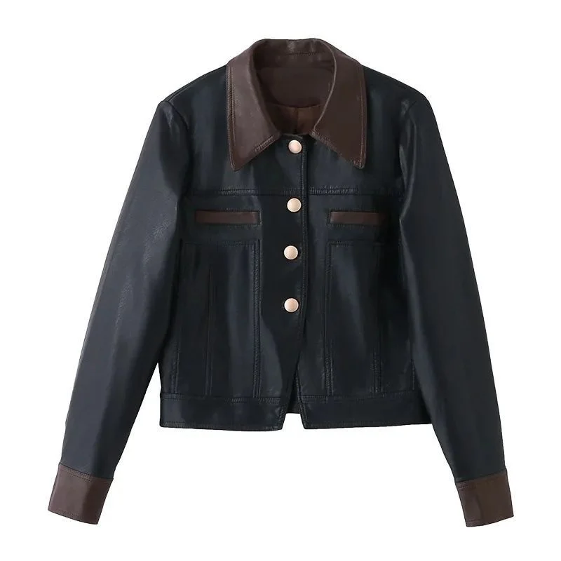 Fashion Short Motorcycle Leather Jacket Women's New 2025 Spring Autumn Street Feng Washable Leather PU Leather Coat Top