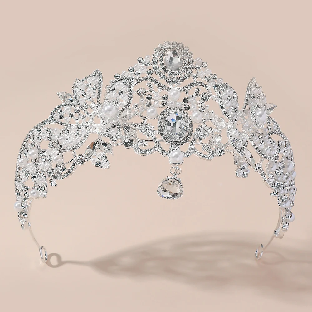 Crystal Queen Crown Trendy Silver Color Rhinestone Bridal Wedding Tiara for Women Beauty Pageant Bridal Hair Accessories Jewelry