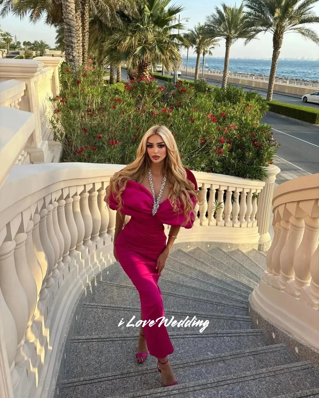 

Rose Pink Off Shoulder Evening Dress 2025 Halter Crystal Pleat Mermaid Ankle-Length Saudi Arabia Wedding Party Dress Customized