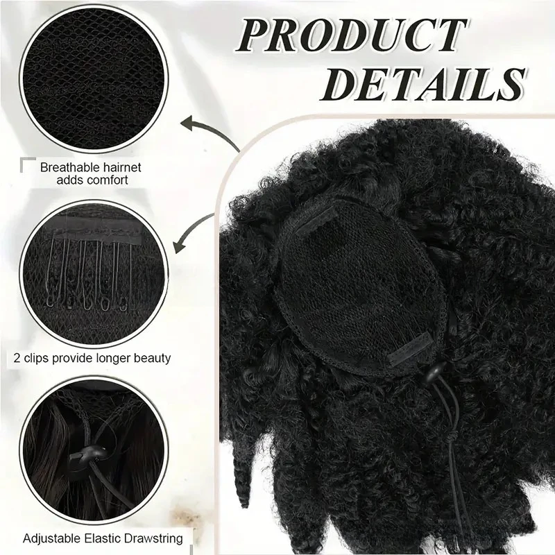 Caterpillar cordão cabelo coque rabo de cavalo sintético peruca afro kinky encaracolado peruca encaracolado africano