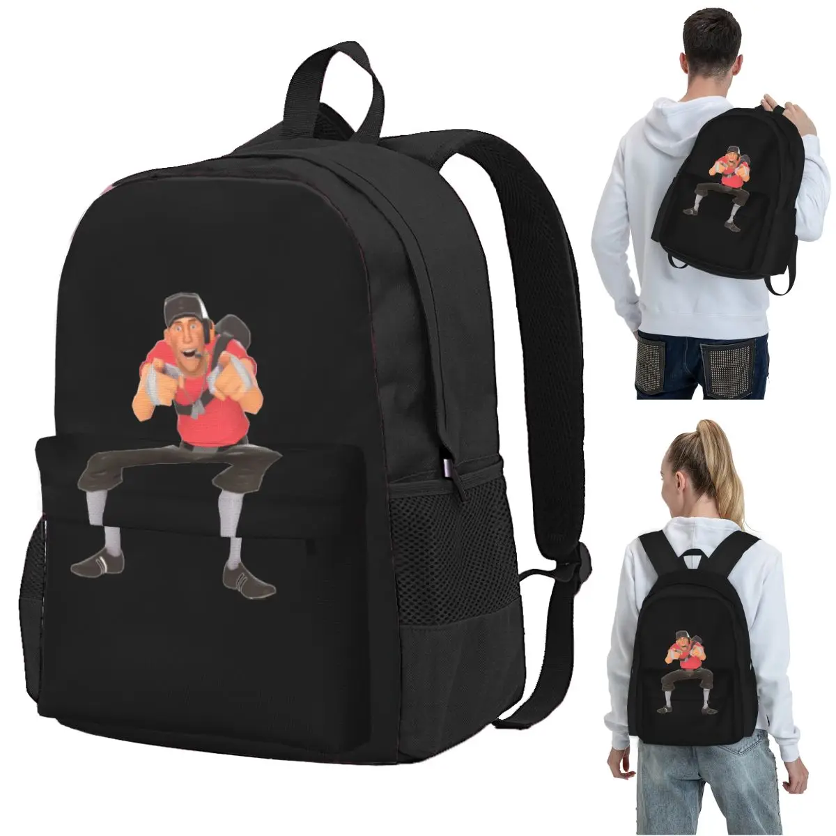 Tf2 Scout Laugh Team Fortress 2 Backpack Student BookBag Children School Bag Computer Shoulder Bags for Men Women