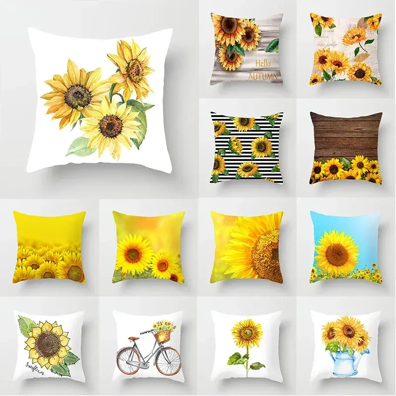 Sunflower Pillowcase Series Printing Waist Pillow Pillowcase Sofa Supplies Pillowcase Home Decoration  Wholesale