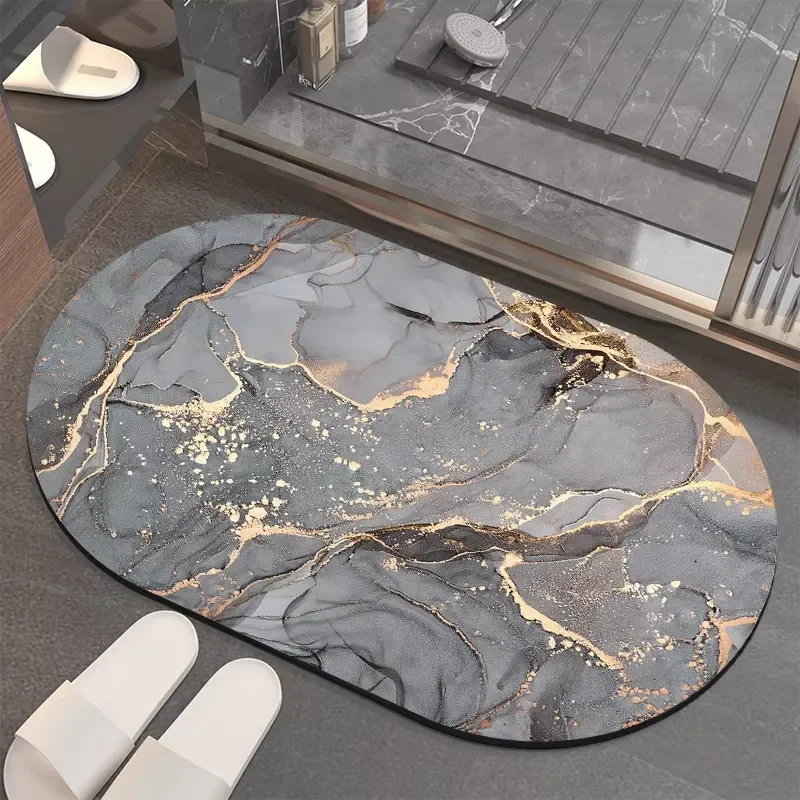 Custom Super Absorbent Non Slip Rubber Diatomite Oval Bathroom Floor Mats Household Hotel Bath Carpets  Accessories