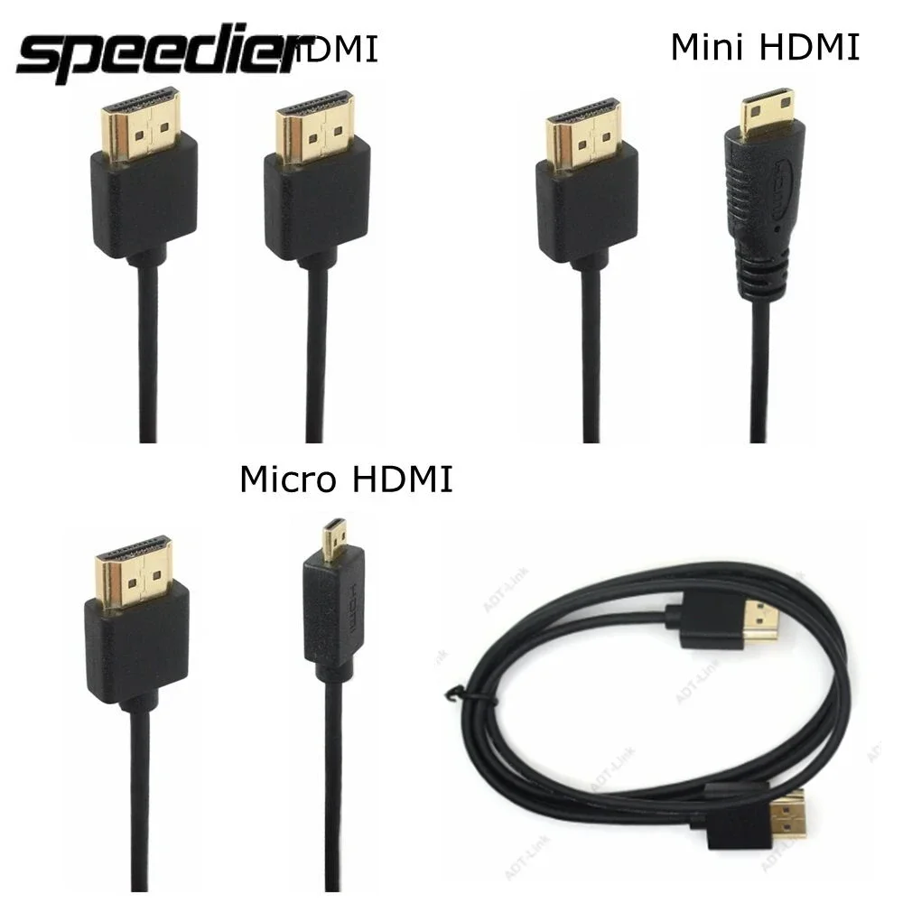 Cable delgado portátil OD 3,0mm, Micro HDMI, compatible con Mini HDMI, HD 2K, 4K @ 60Hz, 30cm, 60cm, 100cm