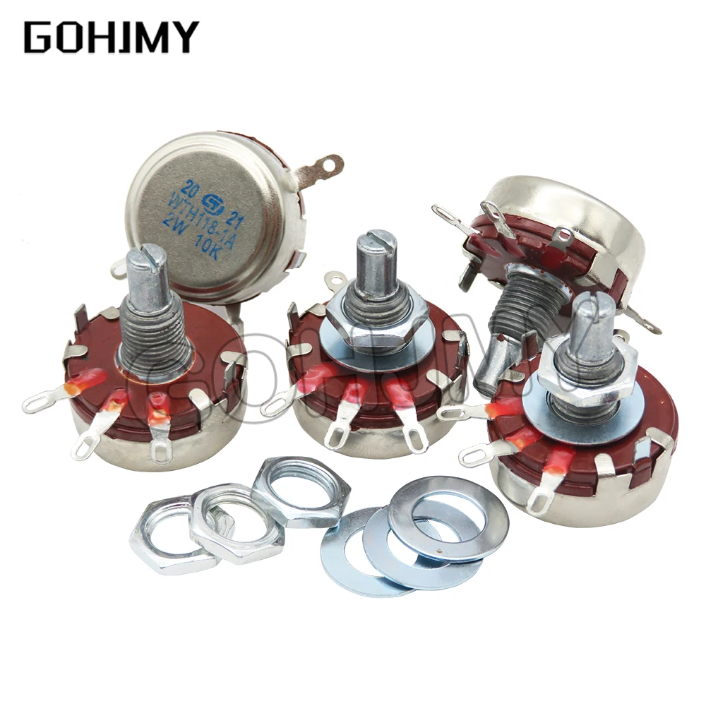 2PCS WTH118 2W 1A Potentiometer 1K 2.2K 4.7K 10K 22K 47K 100K 470K 1M WTH118-2W Round Shaft Carbon Rotary Taper Potentiometer