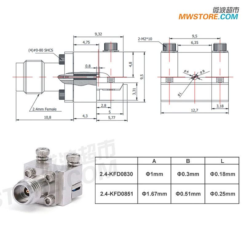 2.4mm Female Clamp Solderless Connector,50GHz, Chip Testing,PCB Evaluation 2.4-KFD0830/51