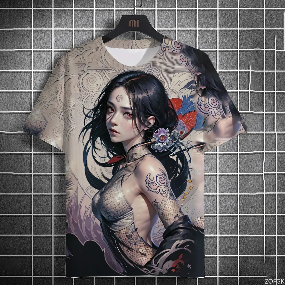 Anime Goddess Back Tattoo 3d Print Sport Quick-dry Breathable Men T-shirt Harajuku Outdoor Street Casual Short-sleeve Clothing