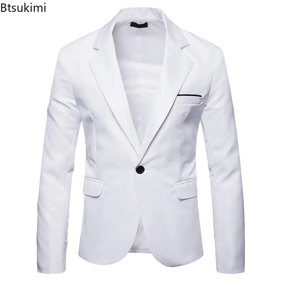 2024 Men's Formal Suit Jackets Slim Fit Solid Blazer Coars Male Business Party Club Casual Suits for Men One Button Blazer Suits