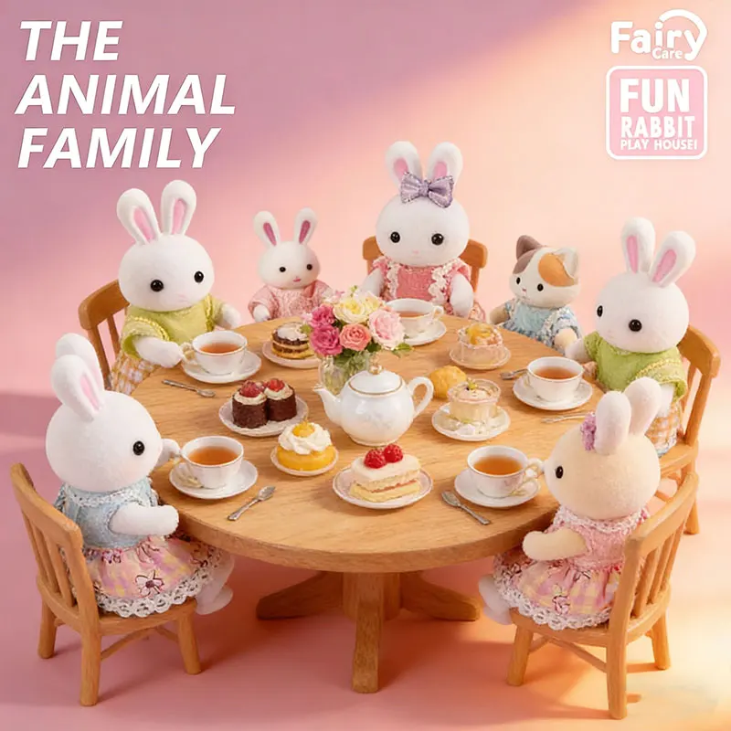 Dollhouse Forest Family Doll Rabbit Dog Minitature Doll Furniture Set With Box Pretend Play Simulation Doll House Role-Play Toys image 5