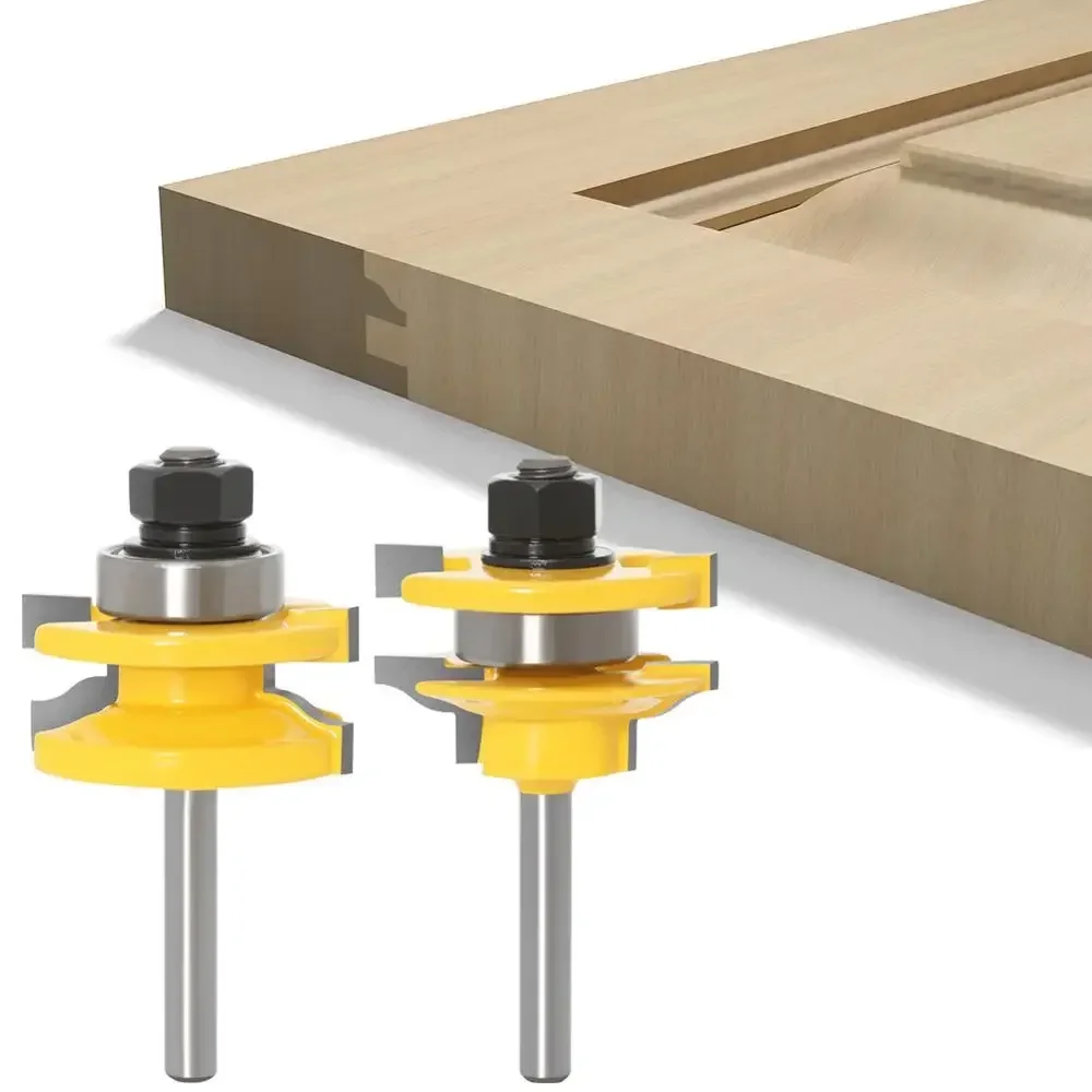 3PC/Set 1/4" 6.35MM 6MM Shank Milling Cutter Wood Carving Big Cabinet Rail & Stile Tenon Router Bit Door Cabinet Panel Raiser