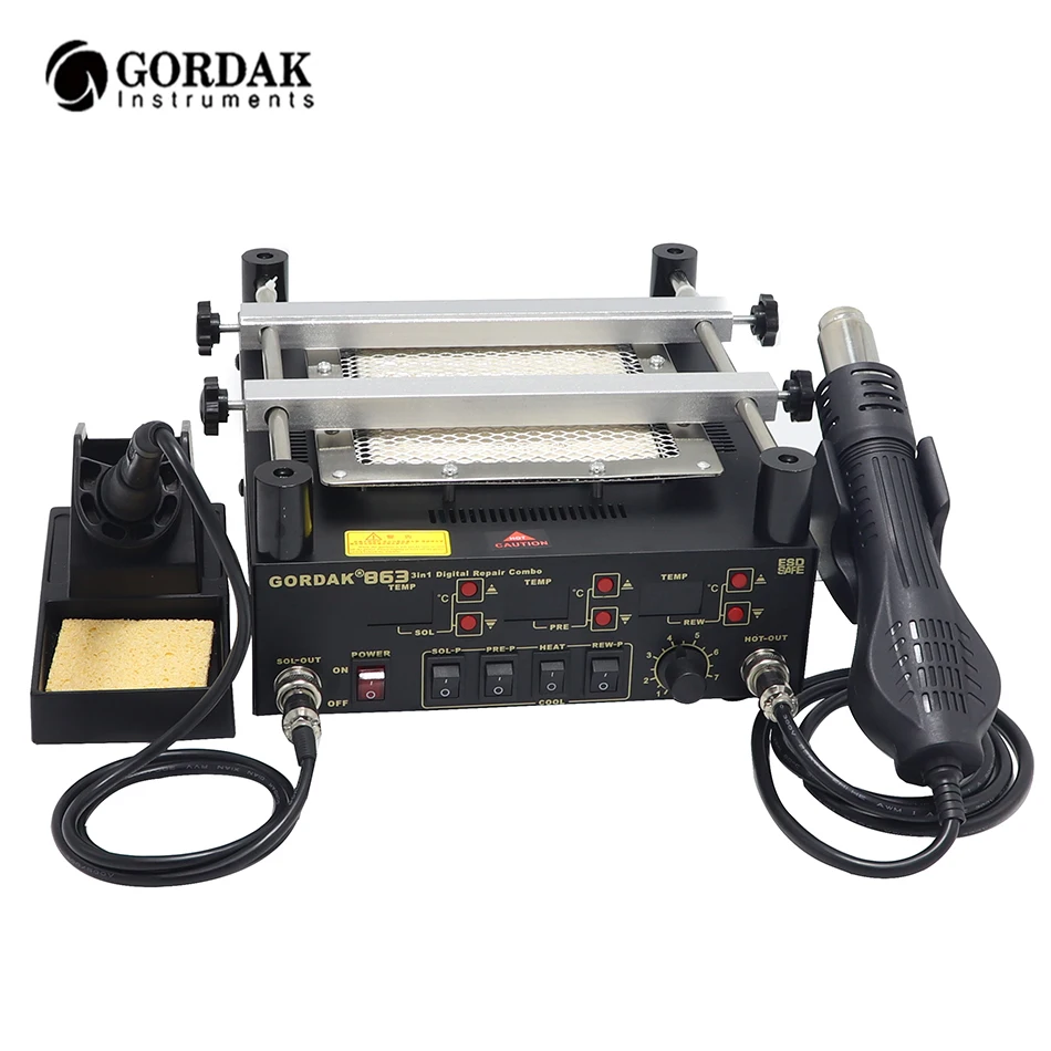 Gordak 863 3 in 1 Digital Hot Air Heat Gun BGA Rework Soldering Station Electric Soldering iron IR Infrared Preheating Station