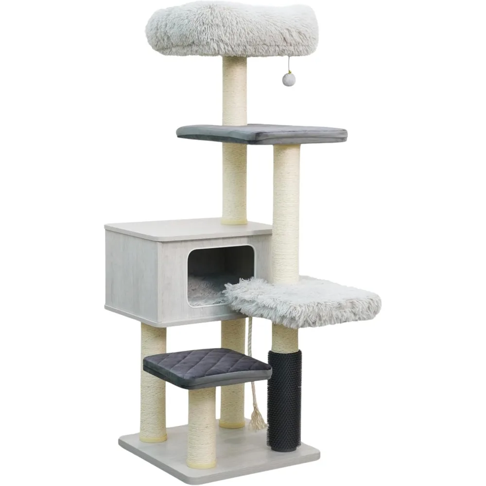 

LUCK Catry 5 Level Cat Tree Tower With Condo, Sisal Scratching Post, And Handwoven Basket View Perch (Light Grey)
