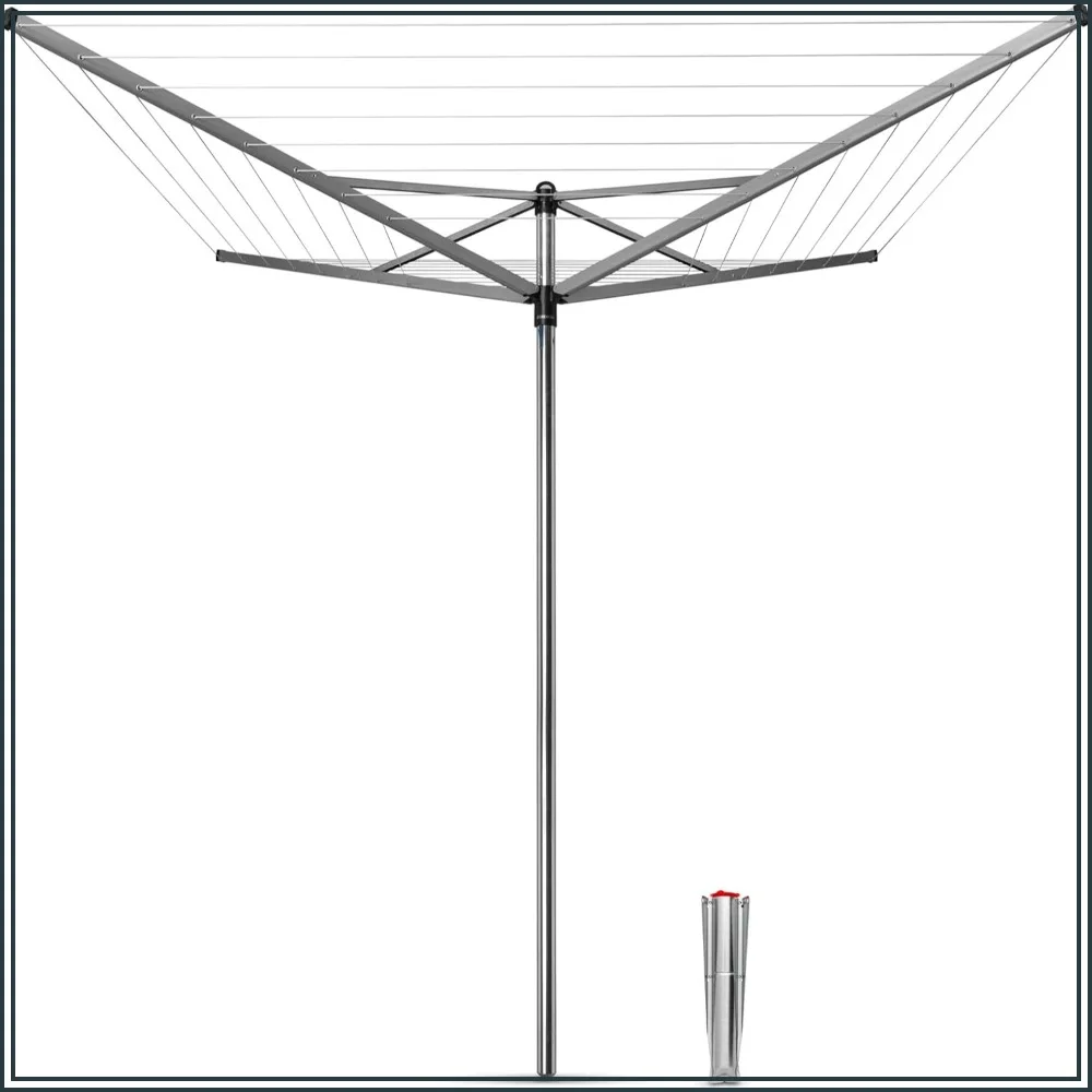 Rotating 4 Arm Clothesline 131 ft Outdoor Folding Drying Rack with Ground Spike Gray