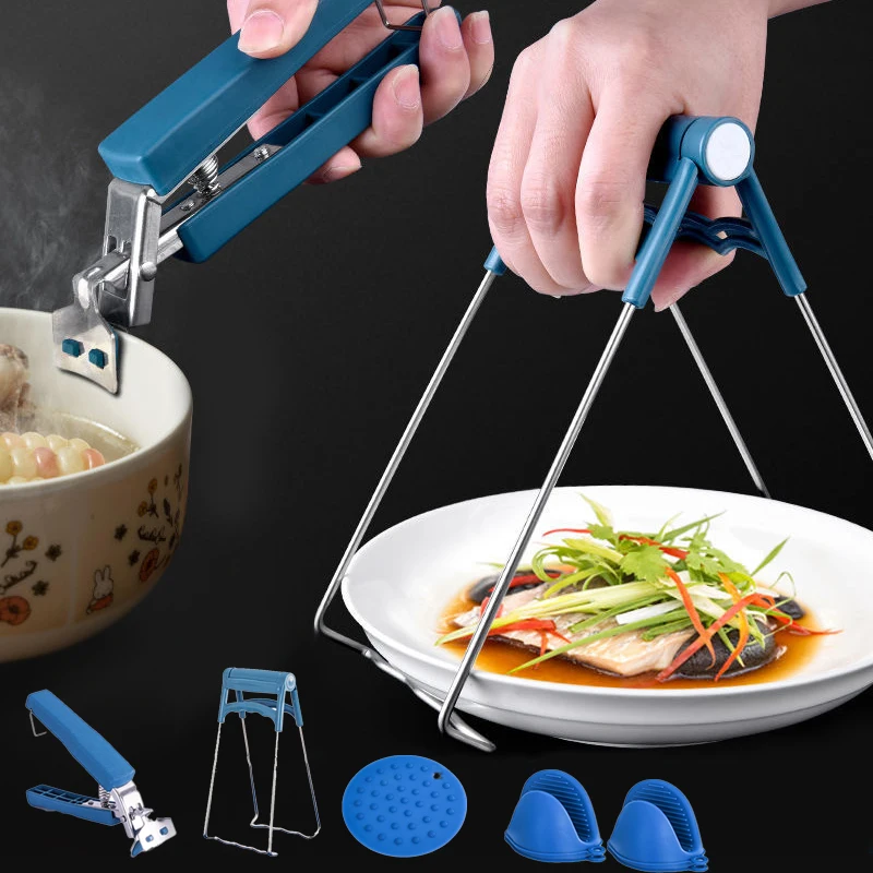 

5pcs/set Anti-scalding stainless steel bowl clip Hot dish Clamp Non-Slip Pan Pot Gripper Silicone Gloves Kitchen Utensils