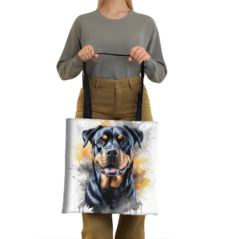 Watercolor Painting Dog Pattern Shopping Bag German Shepherd Women Totes Handbag Capacity Shoulder Bag Shih Tzu Pug Dog BookBag