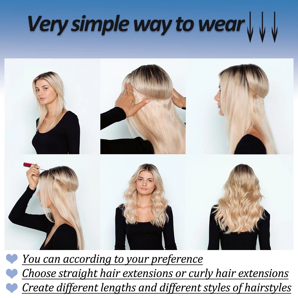 Extensions de Cheveux Synthétiques Naturels Ondulés Sans réinitialisation, Ligne de Poisson Invisible, Pièce de Faux Cheveux Artificiels Blonds et