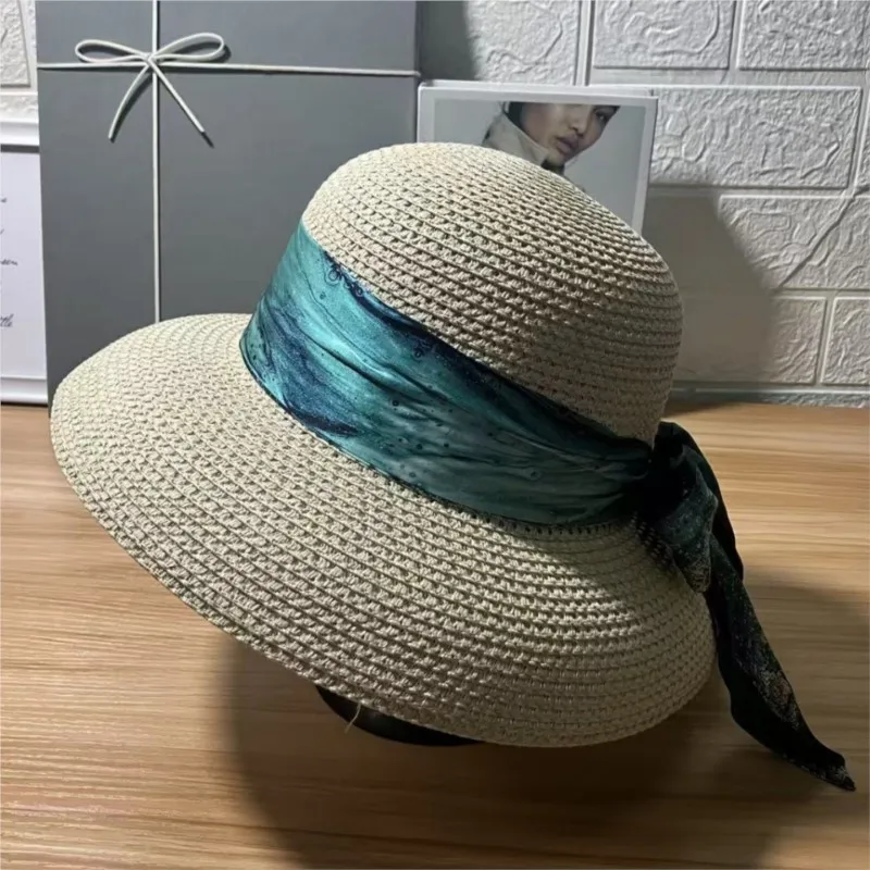 Chinese-style tie-dyed silk ribbon lampshade hats women's sun-protective elegant basin seaside trendy