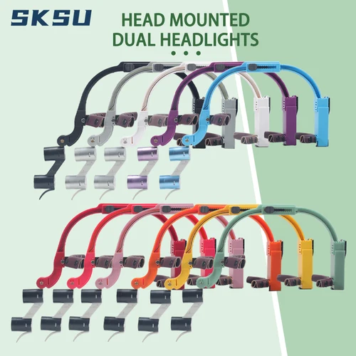 Imagen 1 del producto Faros LED dentales montados en la cabeza, luces duales, iluminación quirúrgica para oreja, nariz, garganta, iluminación médica cosmética