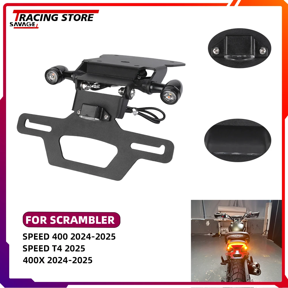 

2025 Adjustable Foldable License Plate Holder with LED Turn Signal Light Daytime Running Light For Speed 400 T4 Scrambler 400X