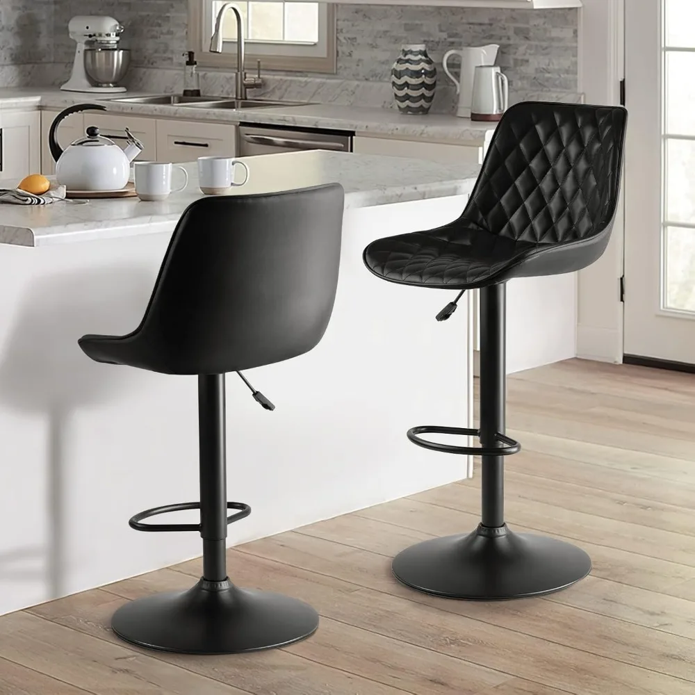 Bar Stools Set of 2, Adjustable Counter Height Leather Bar Stools with Back, Modern Swivel Armless Bar Chair for Kitchen Island