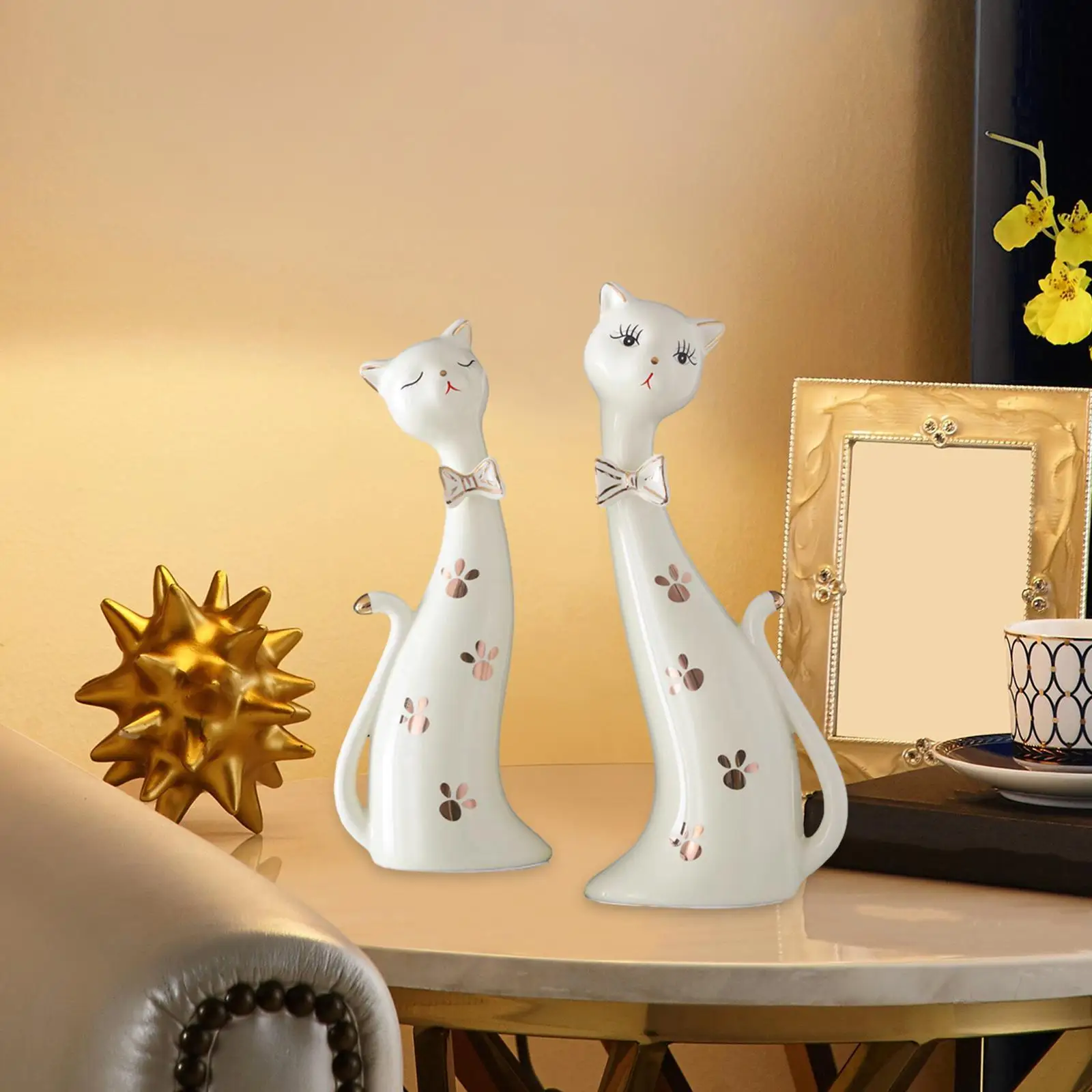 

Cat Couple Sculptures for Cabinet Hand Painted and Polished Desktop Ornament Elegant Funny Abstract Sculpture Cat Figurine