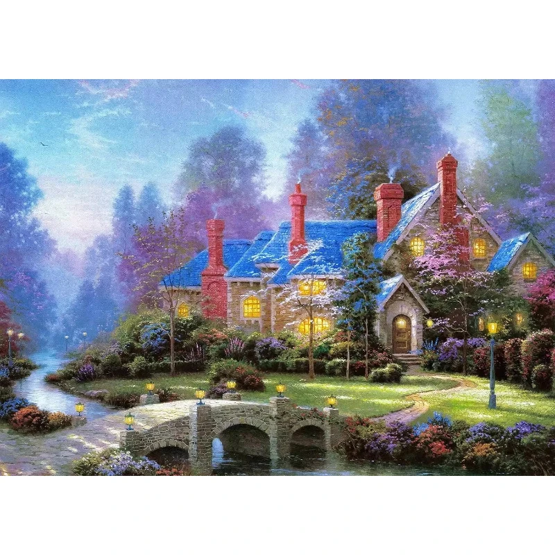 

500/1000/1200/2000PCS Jigsaw Puzzle Blue Snow House Fantasy Forest Night Light Canvas Art Puzzle Valentine Birthday Gifts