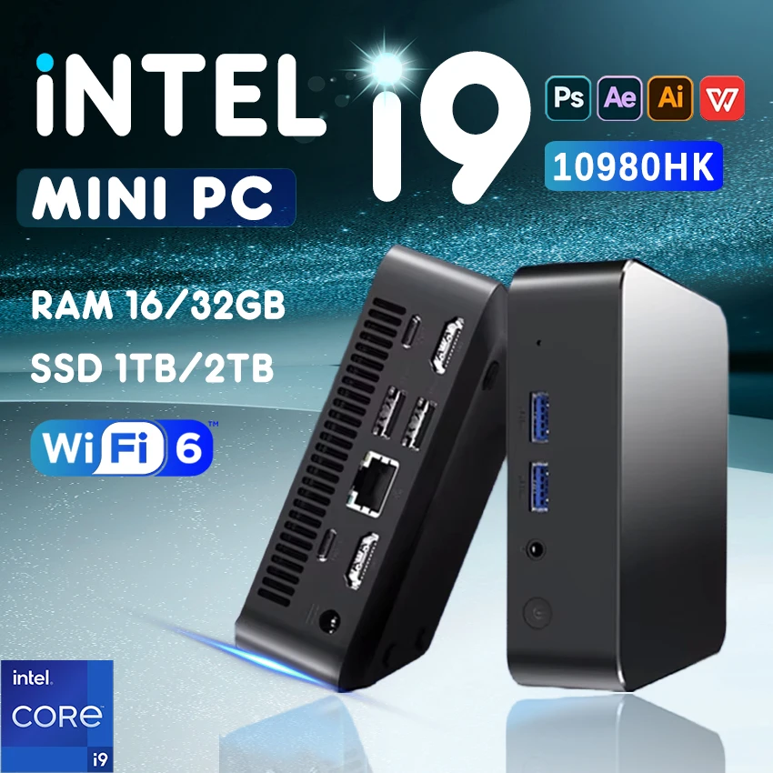 Windows11 Intel Core i9 10980HK Mini PC Processor UHD Graphics Small Pocket Computer Mini WiFi6 1TB SSD Desktop Gaming Computer