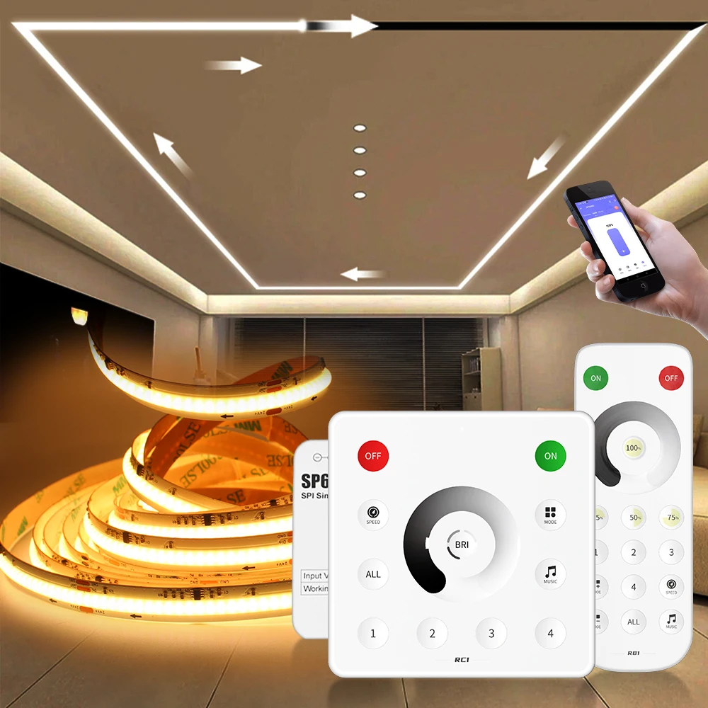 24V WS2811 COB Running Water Flowing LED Strip Lights 360LEDs/M Flexible Ribbon Bluetooth App BanlanX Control Tape Lamp for Room