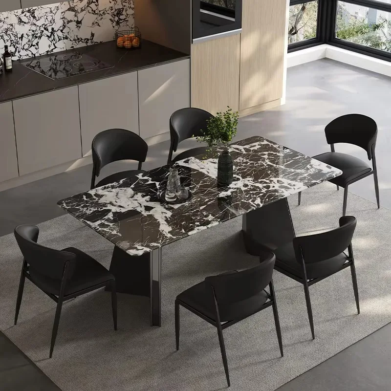 

Luxury Home Dining Room Furniture Modern Rectangular Dining Table For 6 People Luxury Design Marble Dinner Table With Chair