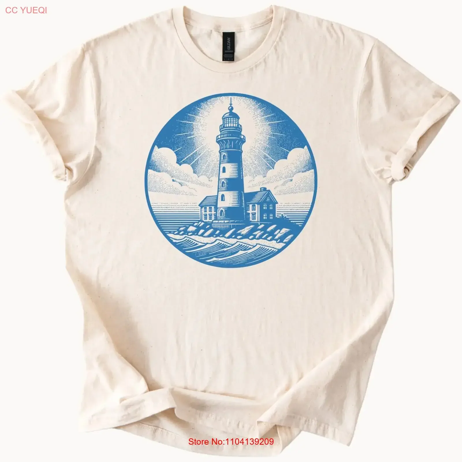 Lighthouse T Shirt Coastal Ocean Beacon on Natural Cotton vintage Washed Stylish Soft Stretched Top For Everyday Wear fashion